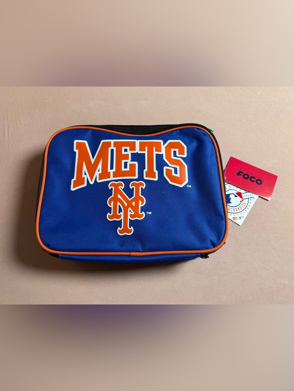 Foco Authentic Genuine MLB Baseball NY Mets Blue Orange Zipper Lunchbox NWT